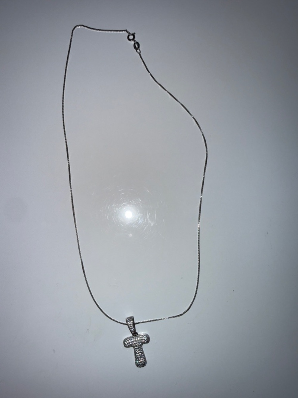 T Pendant Necklace - Sparkling Silver Tone